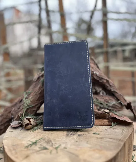 Blue Traveller Long Wallet - Mavi Pasaportluk Deri Cüzdan